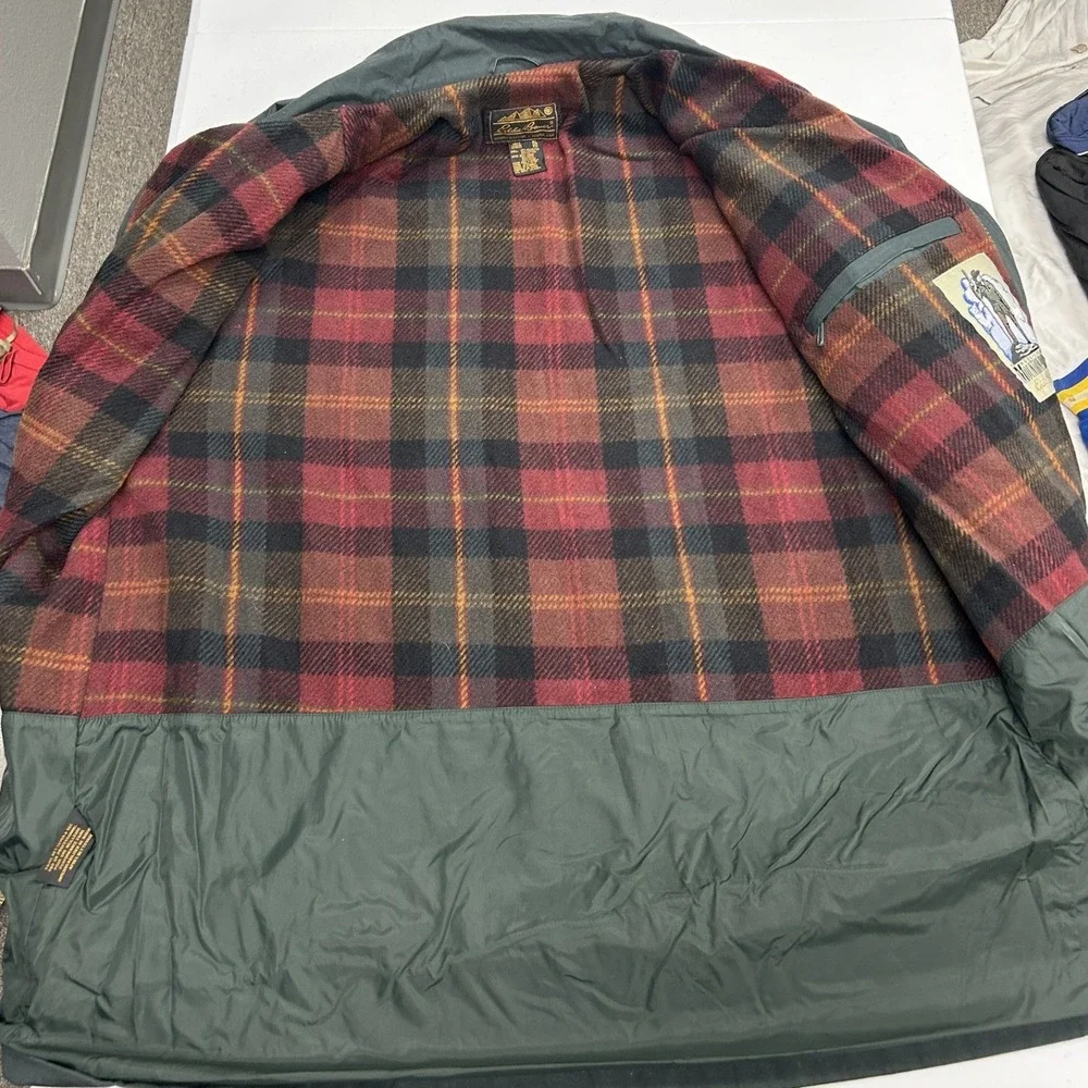 Eddie Bauer Field Jacket Mens XL Green Plaid Lined Canvas Hunting Barn Coat